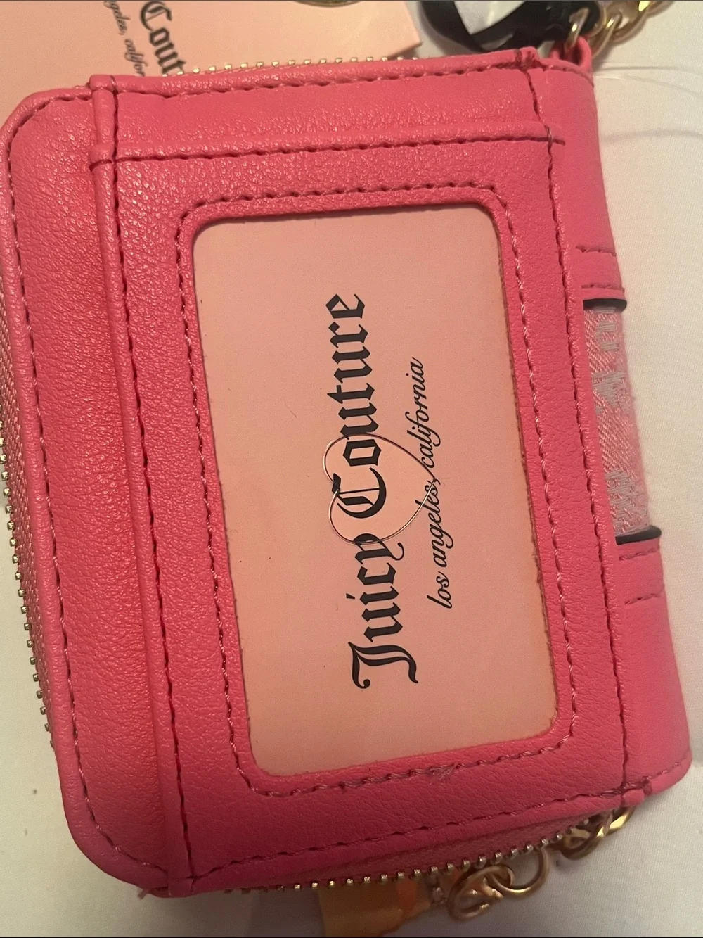 Juicy Couture Coral Pink Logo Card Case with Gold Dog Charm NWT Retail 35$